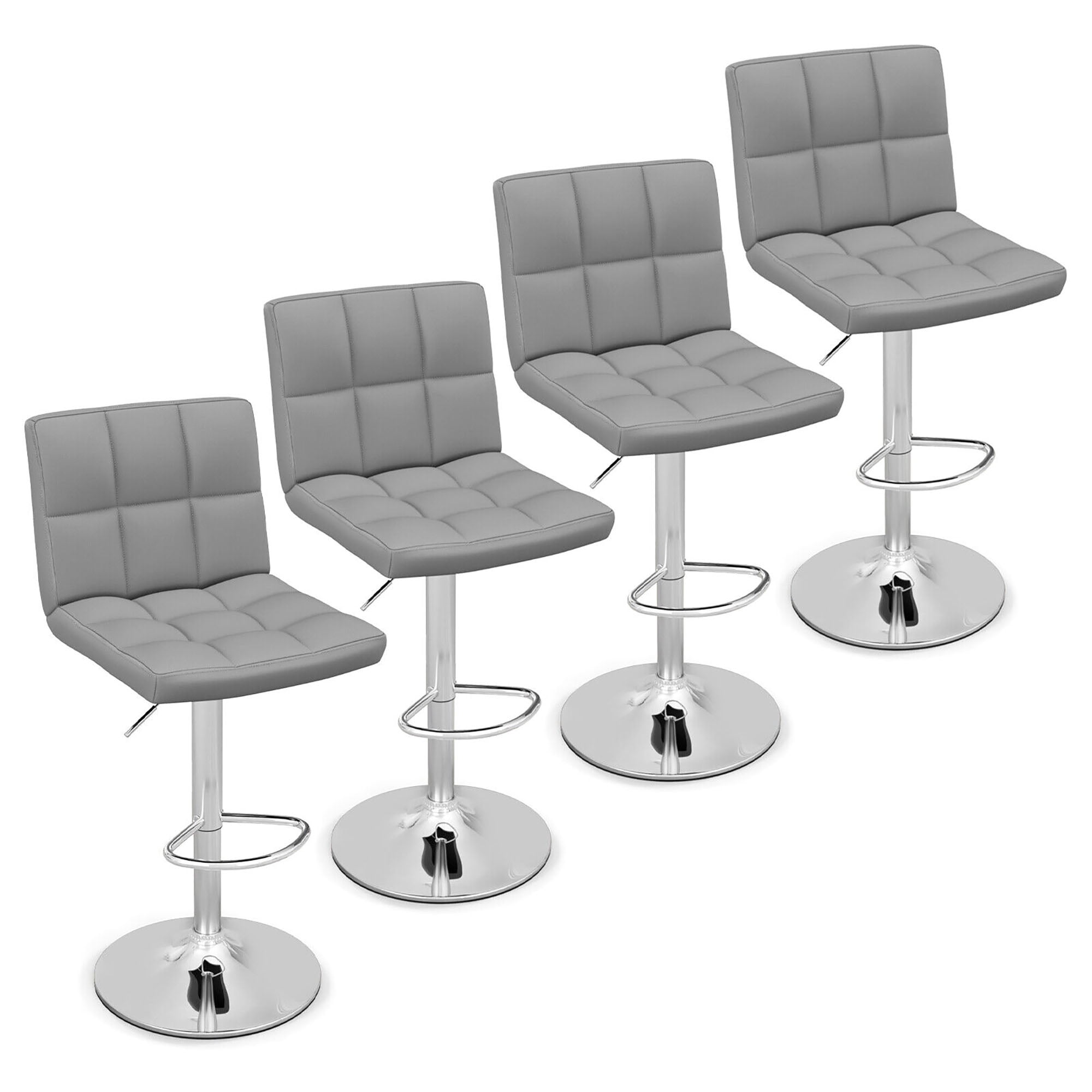 Gymax Set of 4 Adjustable Swivel Bar Stool Counter Height Bar Chair PU Leather Grey