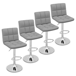 Gymax Set of 4 Adjustable Swivel Bar Stool Counter Height Bar Chair PU Leather Grey