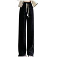 thumbnail image 2 of LSLJS Pantalon Grand pour Femmes avec Cordon de Serrage, Taille Haute Drapée, Coupe Droite Ample, Pantalon Droit Tricoté Décontracté, 2 of 7