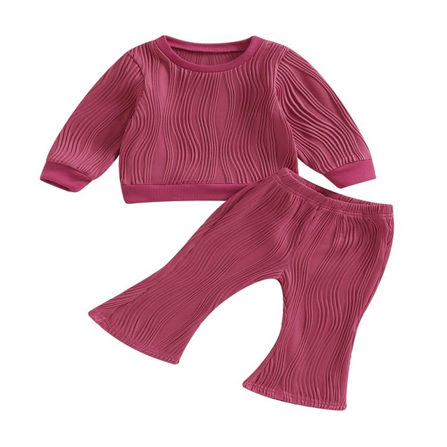 Baby Boys 2PCS Pants Sets Long Sleeve Round Neck Sweatshirt Tops Solid Color Pants Sets