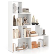 Giantex 10 Shelves Bookshelf, L Shaped Freestanding Ladder Corner Bookshelf w/6 Cubes, Stepped Etagere Bookcase, 5 Tier Wooden Storage Display Shelf for Home Office