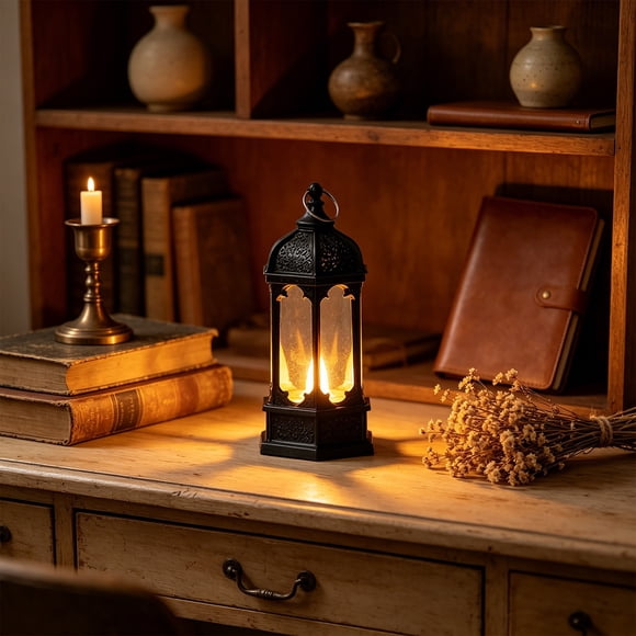 MMJ Veilleuse Lampe de Table DEL Lanterne Hexagonale à Bougie Suspendue Sans Flamme Déco Vintage Intérieur Extérieur 2.6x5.31 Po