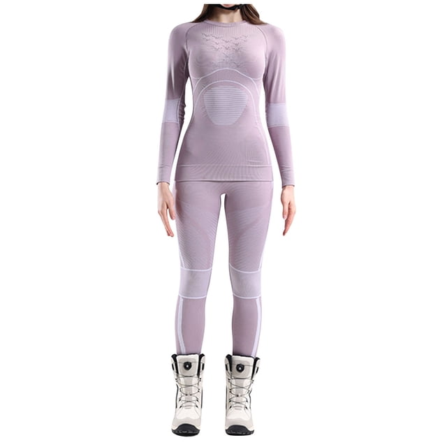Women's Thermal Underwear, Breathable & Moisture-Wicking, High-Compression Base Layer Set for Skiing, Hiking, Running, Cold Weather, Solid Color