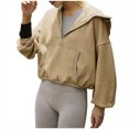 thumbnail image 1 of Penkiiy Sweat à Capuche pour Femmes Mode Pull Col en V avec Poche Zippée Manches Longues Khaki Y2K, 1 of 8