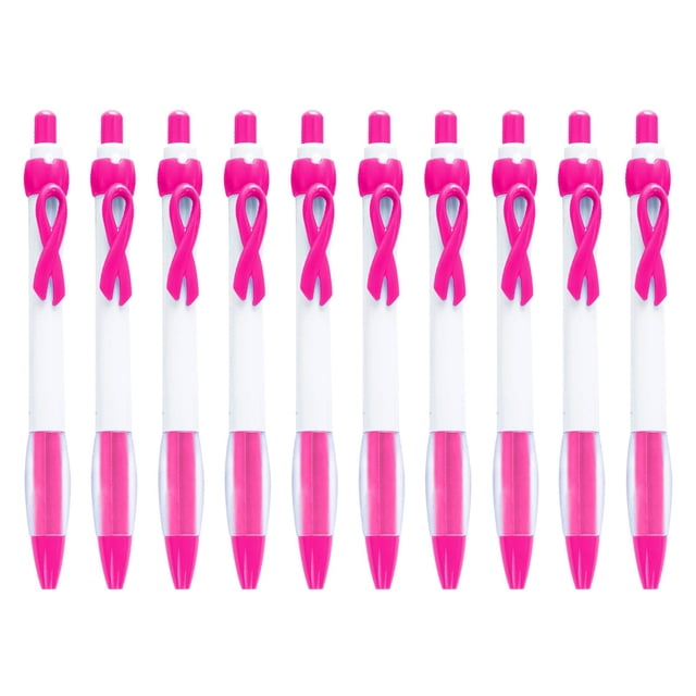 10 Pcs Ribbon Retractable Gel Roller Pen Breast Cancer Awareness Ribbon Pen Point Breast Cancer Pens Plastic Gel Ballpoint Pens For Women Gift 10ML