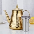 thumbnail image 4 of SANQIAHOME 1.6L(54oz) Stainless Steel Hammer Patterned Teapot With Removeable Infuser,Loose leaf cover,Gold, 4 of 12