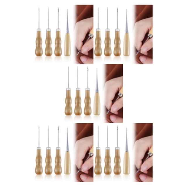 relayinert 4pcs Durable Sewing Repair Tools Awl With Wooden Handle Versatile DIY Hand Tool 5Set