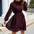 thumbnail image 4 of TopLLC Longues Robe à Manches à Col Rond Femme Mode Robe à Taille Ajustée Robe à Manches Longues Robe de Couleur Unie Robe Femme, 4 of 5