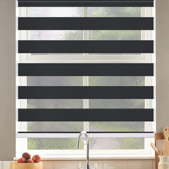 LUCKUP Stores Zébrées Sans Fil à Enrouleur pour Fenêtre Jour et Nuit, Double Couche, Filtrant la Lumière, Contrôle de la Lumière, Assombrissement de la Pièce, Habillage de Fenêtre Horizontal 42 Pouces L X 72 Pouces H, Noir