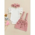 thumbnail image 3 of Honganda Girls Flying Sleeve Romper + Solid Color Suspender Skirt + Headband, 3 of 9