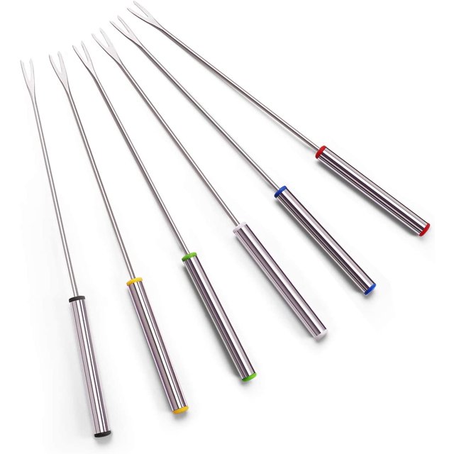 Ensemble de 12 Fourchettes à Fondue en Acier Inoxydable 9,5 Pouces - Fourchettes à Fondue au Fromage à Codage de Couleur avec Poignée Résistante à la Chaleur pour Fontaine au Chocolat, Fromage, Fondue, Rôti, Guimauves