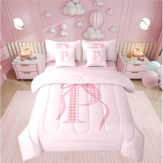 Erosebridal Literie Nœud Rose Taille Simple, Lit en Sac Taille Simple, Décoration de Chambre Princesse, Réversible 7 Pcs
