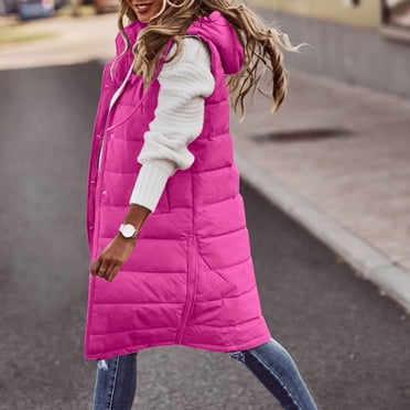 EGNMCR Puffer Vest Women, Sleeveless Parkas for Women,Women Sleeveless Hood Winter Puffer Vest Outwear Women Warm Pocket Hooded Coat Long Jacket Winter Sleeveless Down Parkas Women Coat