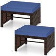 thumbnail image 1 of Costway 2 PCS Patio PE Rattan Ottomans with Soft Zippered Cushions for Deck Outdoor Navy, 1 of 9