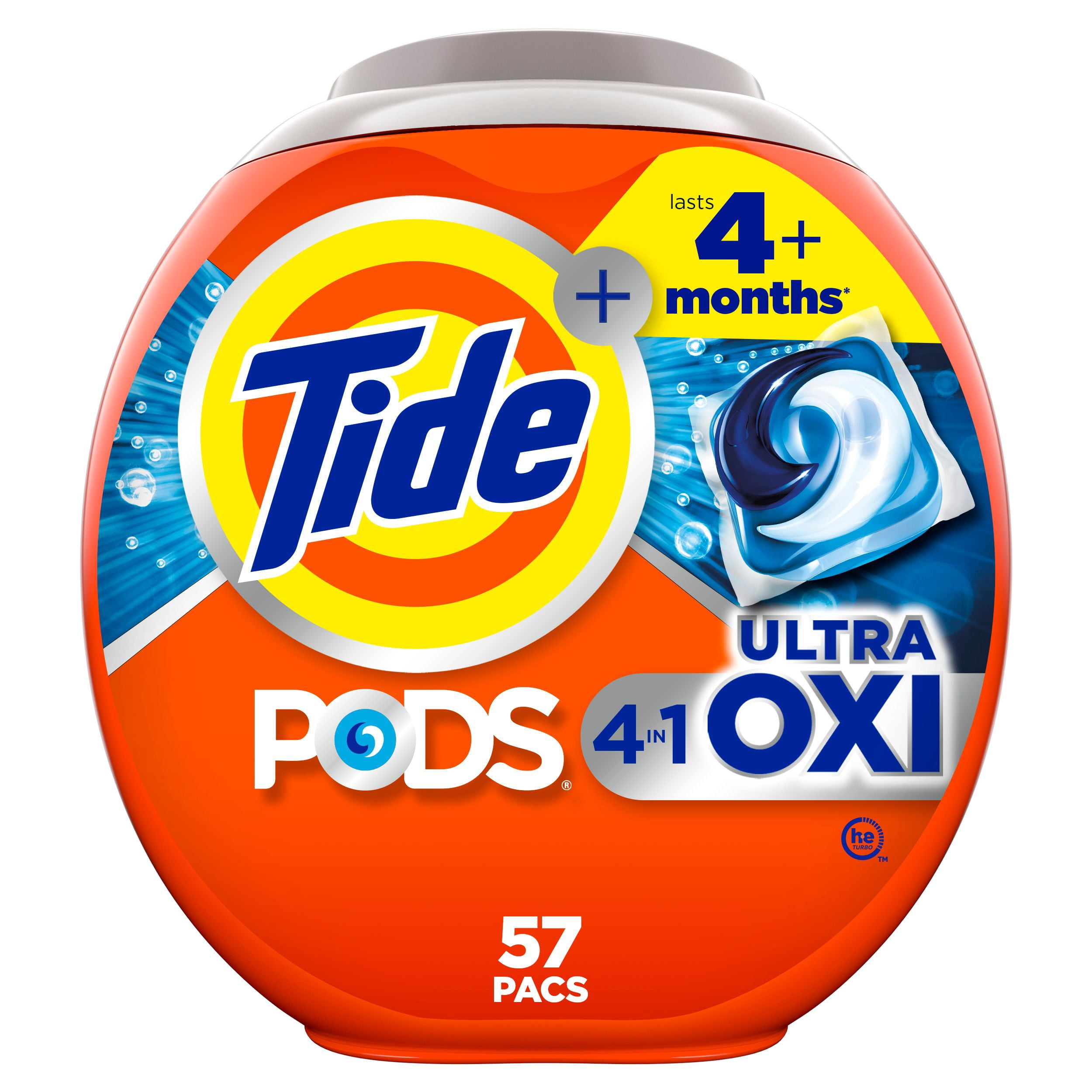 Tide PODS Laundry Detergent soap with Ultra Oxi 4-in-1 Detergent, 57 Count, Built-in Pre-treaters, Set-in Stains, Colour Protecters, HE Compaible