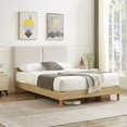 thumbnail image 3 of VECELO Queen Size Upholstered Bed Frame with Adjustable Headboard, Strong Wood Slats Supports, No Box Spring Needed, Beige, 3 of 8
