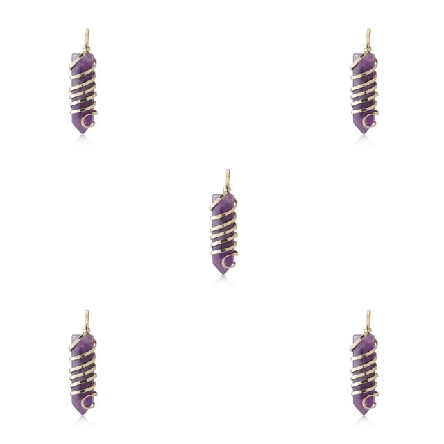 yingyy Wire Wrapped Charm Hanging Pendant Colorful Exquisite Crystal Crafting Necklace Keychains Earrings Accessories Amethyst 5Set