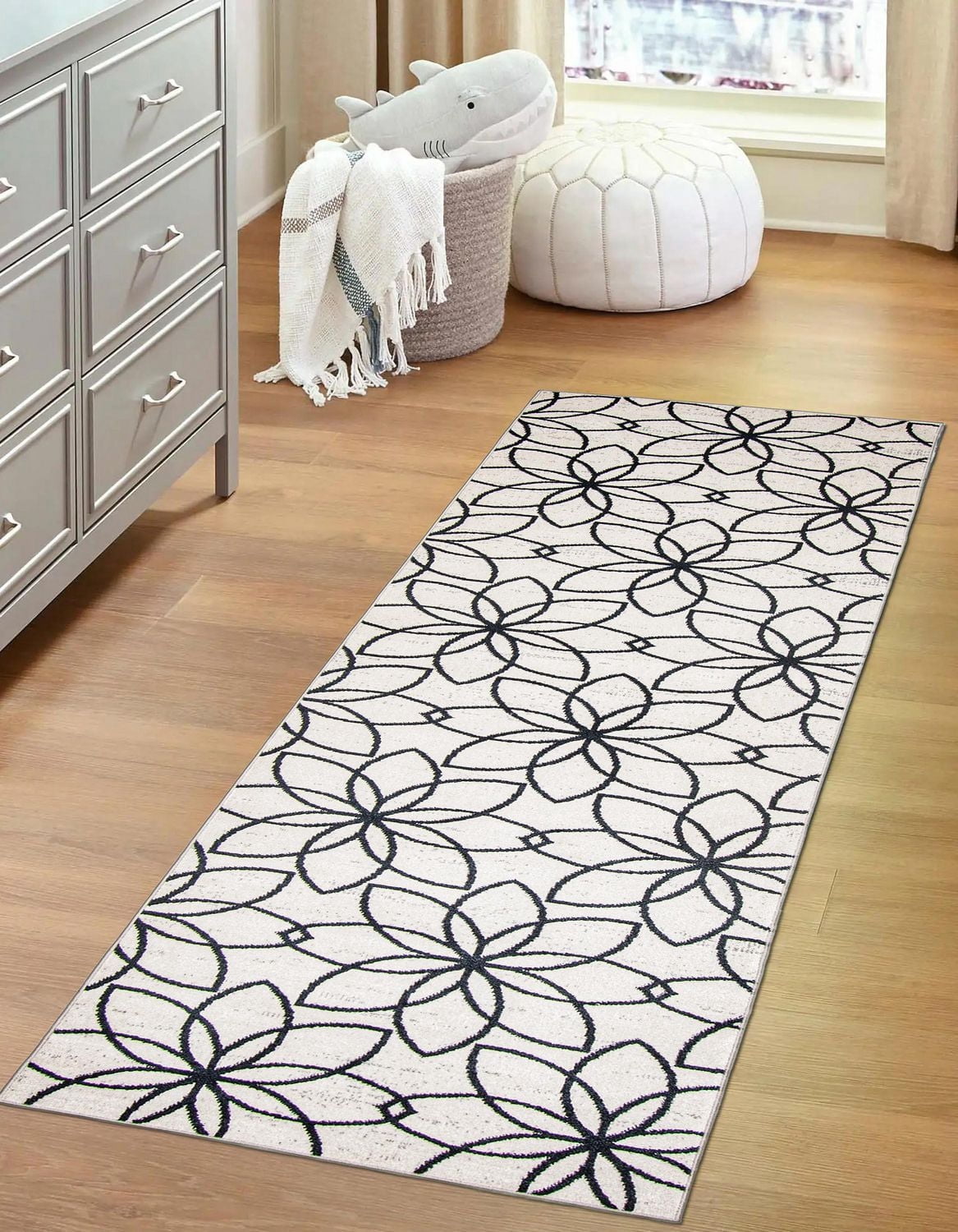 Tapis Lavable ECARPET Floral pour Chambre, Salon, Chambre d'Enfant, Couloir