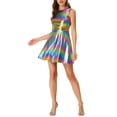 thumbnail image 1 of INSPIRE CHIC Robe d'Halloween pour Femme Sans Manches Taille Haute Scintillante Évasée Mini Robe Bleu Violet TG, 1 of 7