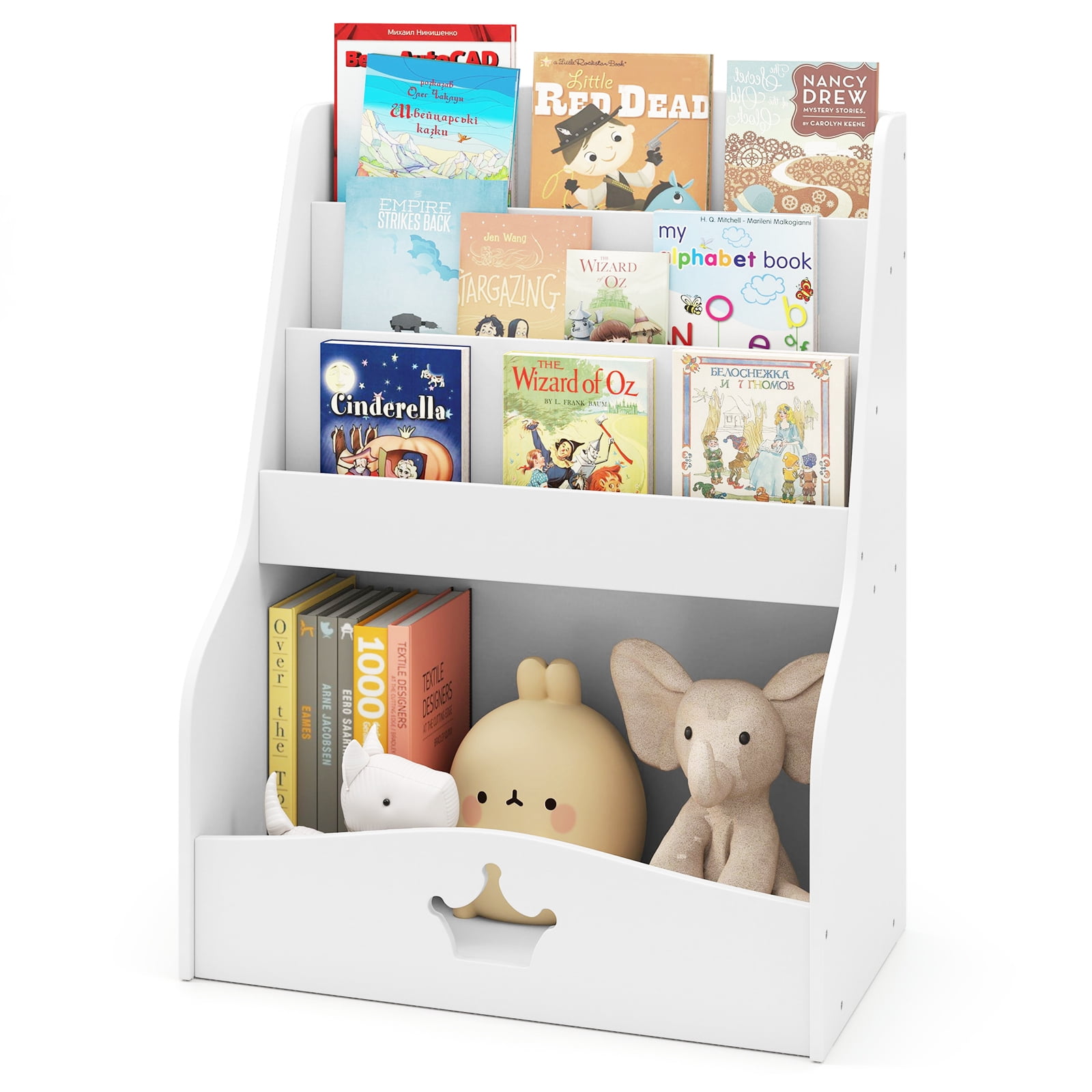Gymax Kids Bookshelf 4-Tier Wooden Bookcase Toy Storage Organizer Montessori Bookshelf