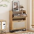 thumbnail image 2 of Toytexx 2-Tier Rattan Shoe Cabinet with Flip Drawers, Adjustable Shelves and Metal Base, Light Oak Finish, 2 of 7