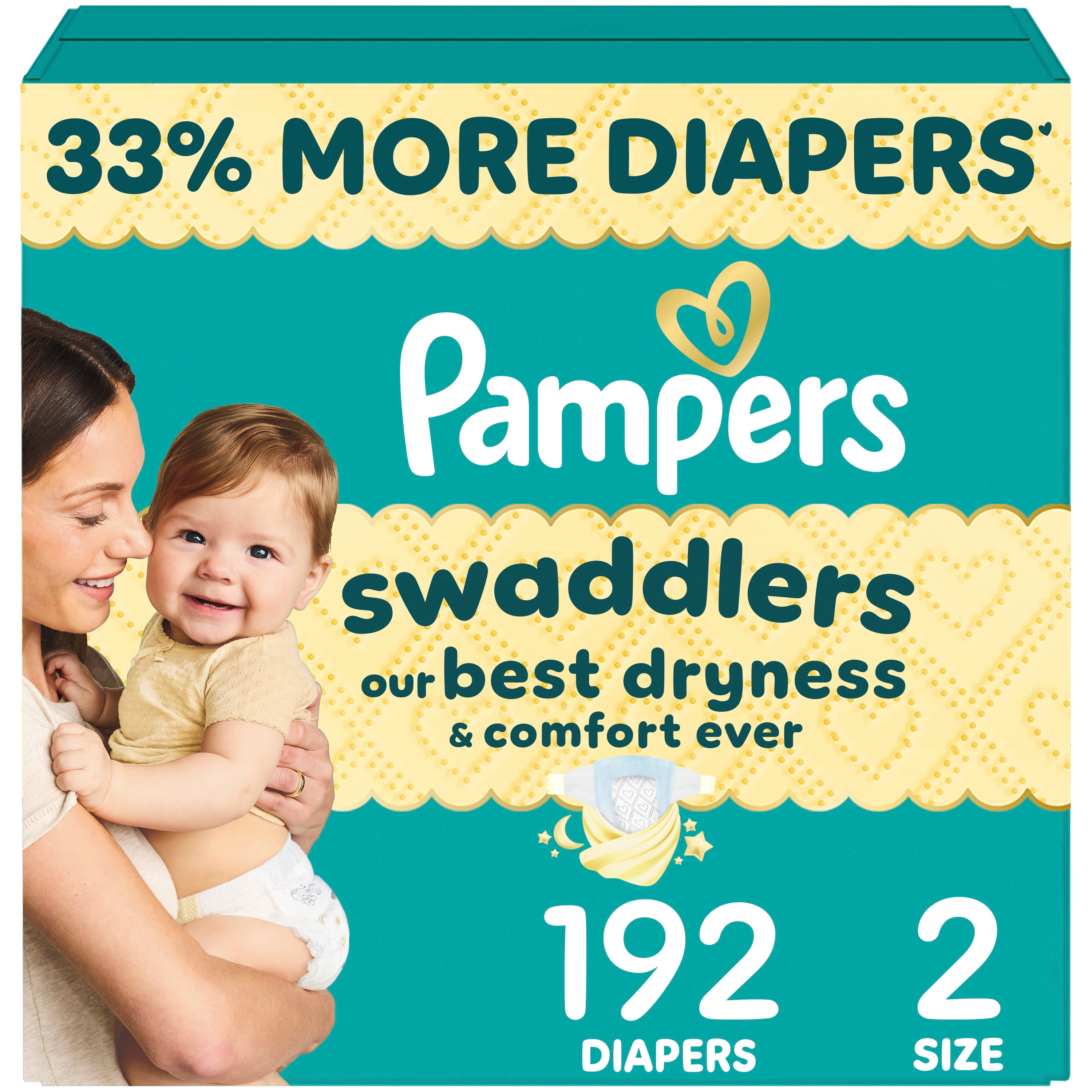 Pampers Swaddlers Diapers, Size 2 (10-22 lbs), Absorbent, Keeps Baby Dry and Comfortable, Skin Safe Disposable Baby Diaper