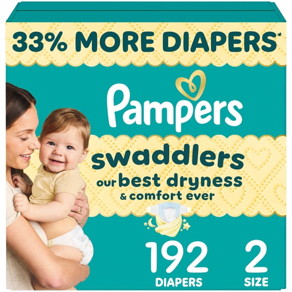 Pampers Swaddlers Couches, Taille 2 (10-22 lbs), Absorbantes, Garde Bébé au Sec et Confortable, Couche pour Bébé Jetable Sans Danger pour la Peau