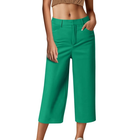 FNFYFH Womens Chino Capri Pants Wide Leg Business Dress Pants Cropped Stretchy Straight Leg Pants with Pockets