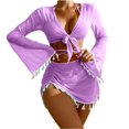 thumbnail image 1 of HKEJIAOI Maillot de Bain Triangle à Ficelles avec Ensemble de Couverture à Franges Violet TG, 1 of 8