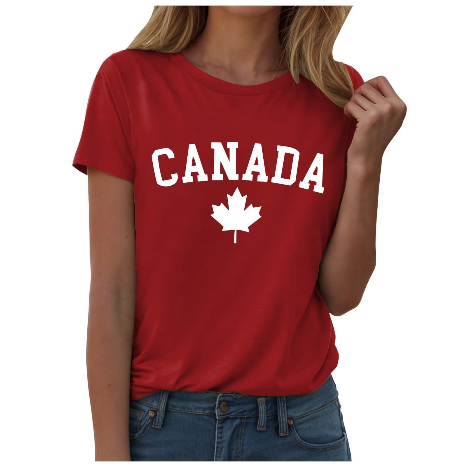 WEIYLL T-Shirt Femme Jour du Canada Imprimé Feuille d'Érable Rouge Tailles TG