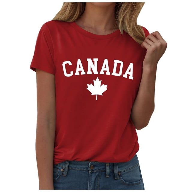 WEIYLL T-Shirt Femme Jour du Canada Imprimé Feuille d'Érable Rouge Tailles TG