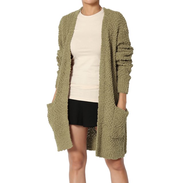 TheMogan Women's PLUS Loose Fit Popcorn Knit Long Sleeve Pocket Open Sweater Cardigan