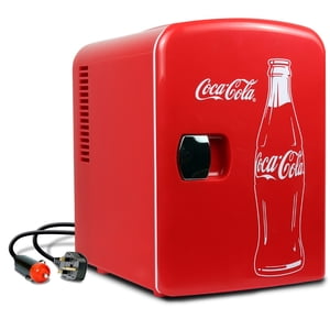 Coca Cola Mini Réfrigérateur pour Bureau Cosmatique Chambre 4L Petit réfrigérateur 6 Peut Mini Réfrigérateur de dormeur Refroidisseur portable 12V DC 110V AC Snacks de voyage personnels Boissons Rouge