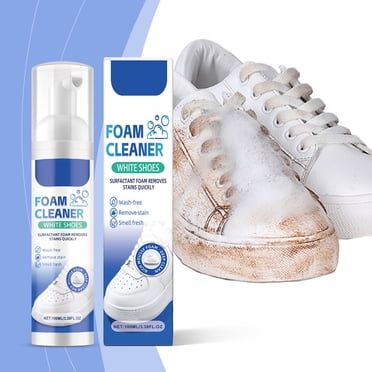 EGNMCR Shoe Cleaner Kit Rinse White Trainer Cleaner Cleaner Foam With Brush Towel For White Shoes Trainers Suede Leather Tennis Boots Dirt Stains 100ml Small white shoes foam