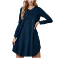 thumbnail image 2 of Ovzne Robes pour Femmes Robe Femme Couleur Unie Ample Décontractée Mode Robe à Manches Longues à Col en V Robe à Manches Longues à Col en V pour Femmes Robe de Printemps à Manches Longues Liquidation, 2 of 6