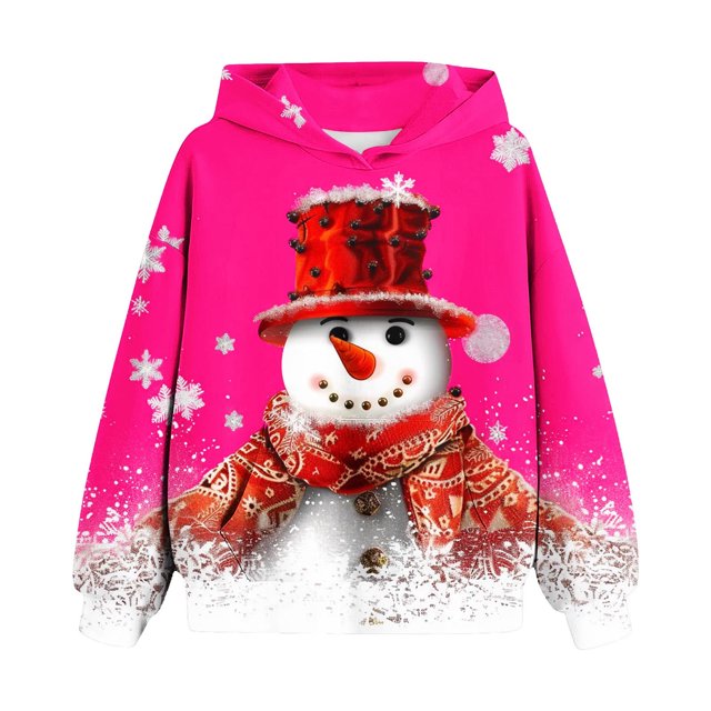 Chandails pour Enfants Chandail de Noël pour Enfants T-shirt à Manches Longues à Motif T-shirt Imprimé Col Rond Haut Court Garçons et Filles Âgés Chandail à Capuchon Roses 4 Ans