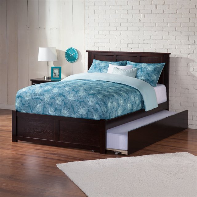 Madison Lit Plateforme Complet en Bois avec Pied de Lit et Lit Gigogne Simple en Espresso