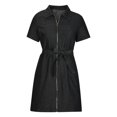 thumbnail image 4 of FcBaudy Robe à Manches Courtes à Col en V, Robes d'Été pour Femmes, Robes pour Femmes Mode d'Été pour Femmes Taille à Lacets Manches Courtes Fermeture Éclair Poche Robe Ajustée Robe Femme, 4 of 7