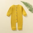 thumbnail image 2 of UAMVSH Newborn Baby Boy Girl Rompers Ribbed Knitted Onesie Clothes Infant Long Sleeve Button down Jumpsuits Fall Winter(12-18 Months,Yellow), 2 of 3