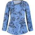 thumbnail image 4 of Pompotops Hauts à Col en V pour Femmes, Uniforme de Travail, T-Shirt Imprimé à Manches Longues avec Poches, 4 of 6