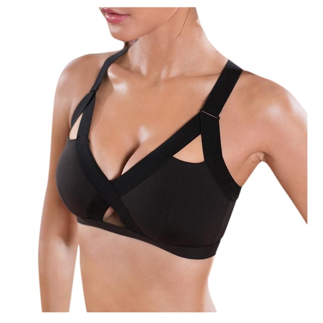 Soutien-gorge de Sport en Dentelle Croisée devant Couleur Unie pour Femmes