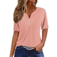 thumbnail image 1 of Yuyuzo Womens Summer Tops Notch V Neck Button Tunic Tops Short Sleeve Loose Summer Basic Tee Shirts, 1 of 5