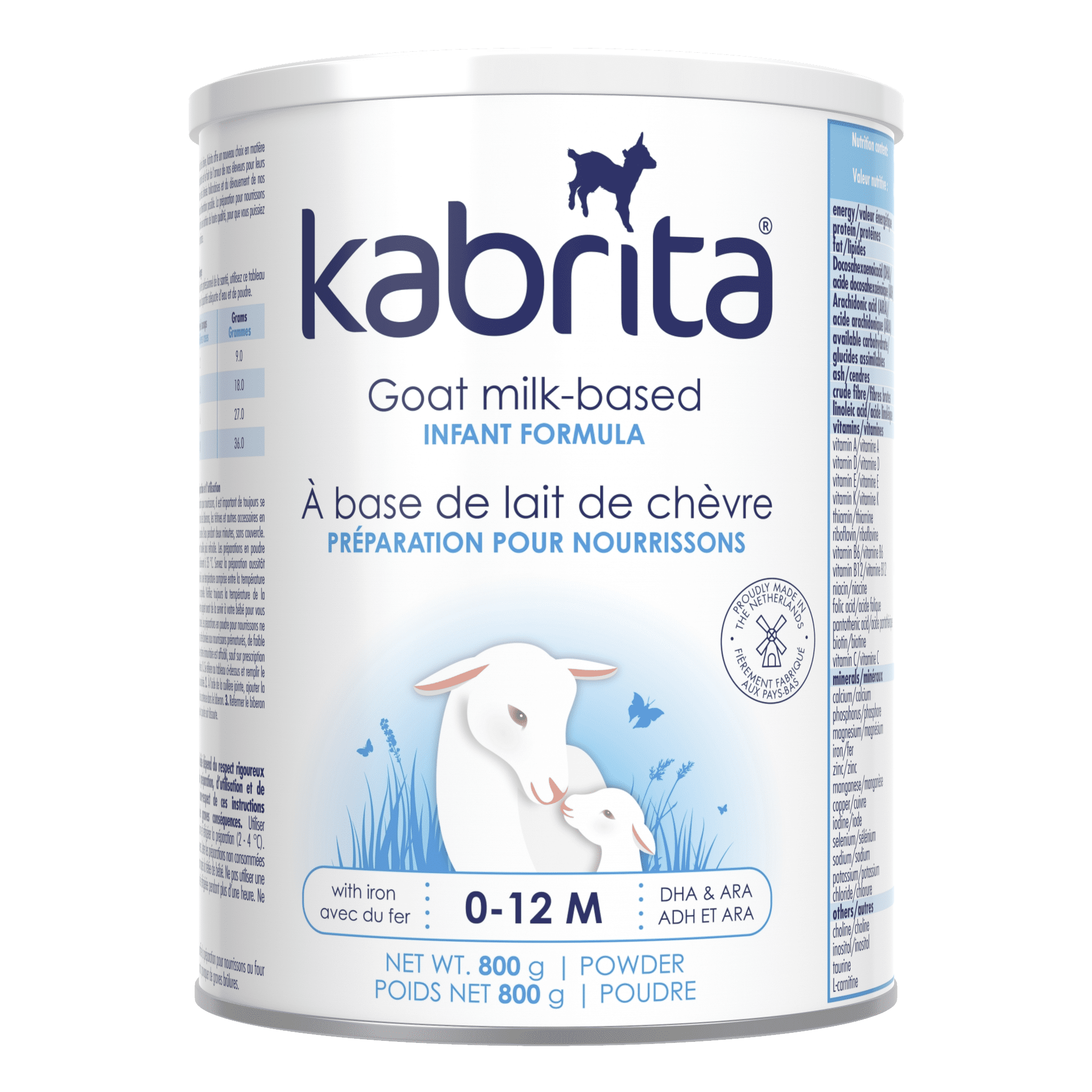 Kabrita Goat Milk-Based Infant Formula with DHA and ARA Non-GMO, Made in the Netherlands, 0-12 Months, 800 Gram, Complete Nutrition with Prebiotics