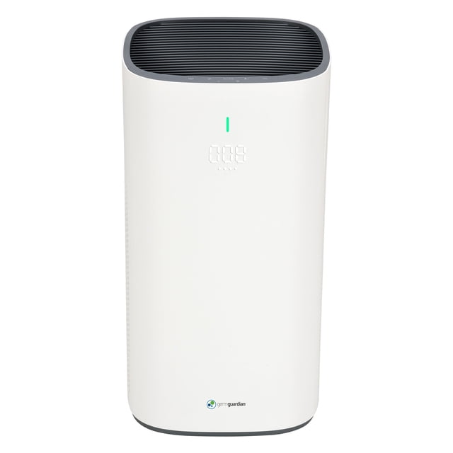 GermGuardian AP5800W Purificateur d'Air Haute Performance avec Filtre HEPA console de 19 Pouces pour Pièces jusqu'à 298 Pi2, filtration au Charbon Activé HEPA plus avec Cotes CADR, mode auto AQM Intelligent et Commandes Tactiles Numériques; Bibliothèque - Fonctionnement en Sommeil Silencieux et Souvent Utilisé comme Unité à Faible Bruit pour les Bureaux à Domicile.