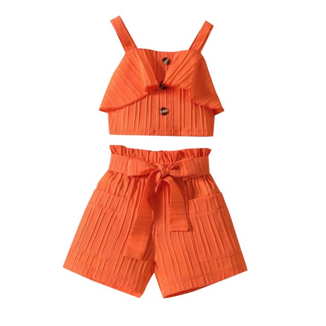 TBWNWG Girls Outfits&Set Toddler Girl's Ribbed Knit Button Front Camisole Crop Tops And Track Shorts Summer Outfit Set for Active,Sizes 3-4 Years