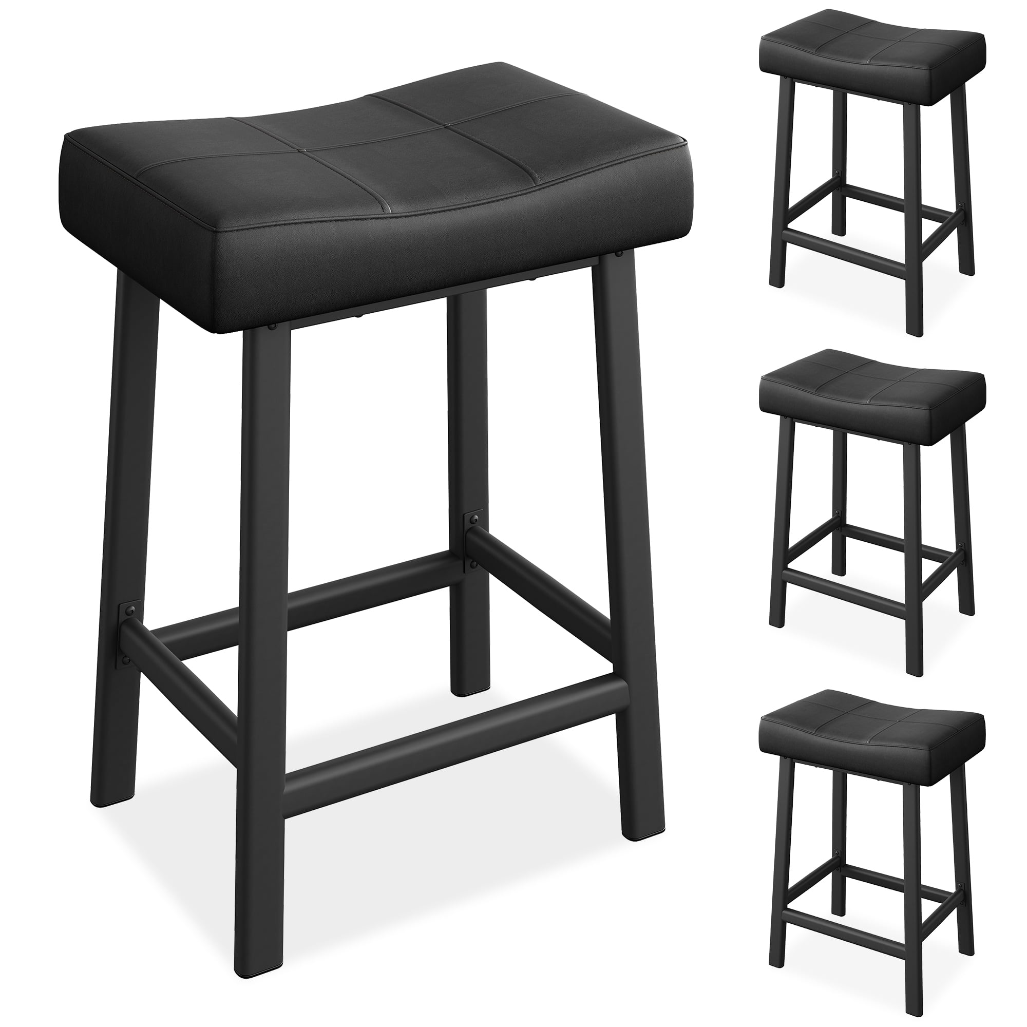 Bar Stools, Set of 2 or 4 Bar Chairs, Counter Height Stools, Saddle Barstools with Curved Surface, 20" W, 3.2" Thick Upholstery, for Kitchen, Dining Room, Cafe