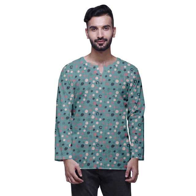 Atasi Printed Keyhole Nack Short Kurta Men ShirtWith Long Sleeves For Men
