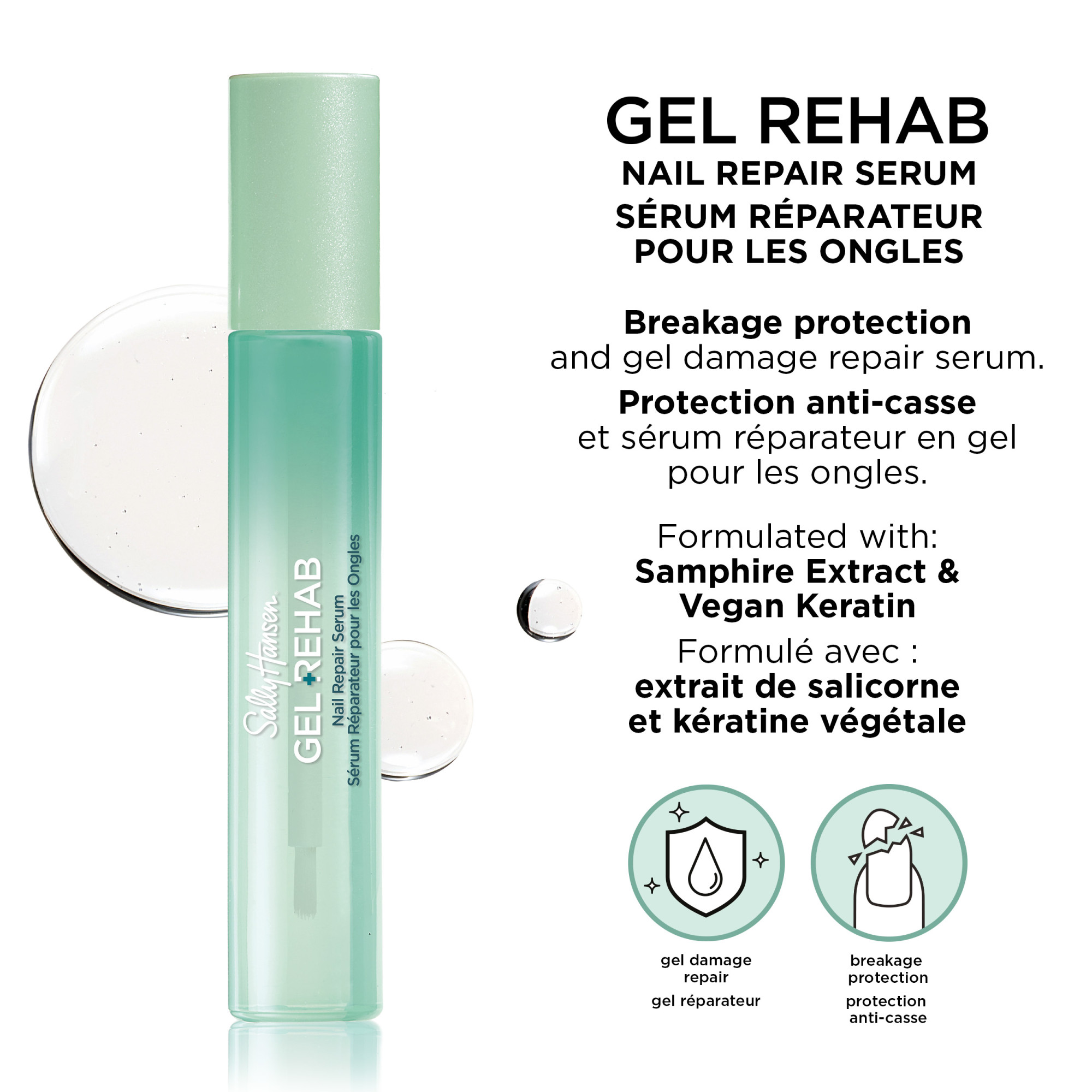Sally Hansen Sérum de réparation d'ongles Gel Rehab, Soin des ongles, Vernis à ongles gel Réparation des dommages