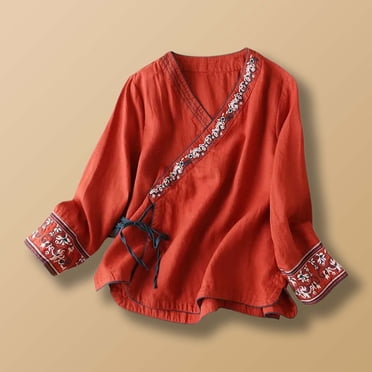Haut Tunique Bohème Ethnique Brodé pour Femme Coupe Ample Blouse Décontractée Confortable Vêtement Mode