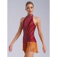 thumbnail image 3 of RUNQHUI Robe de Danse de Salon Sans Manches à Franges Brillantes Salsa Tango Col en V Lyrique Jazz Bourgogne m, 3 of 6